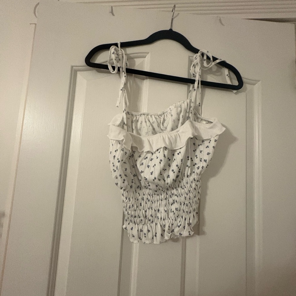 White Floral Smocked Women's Top